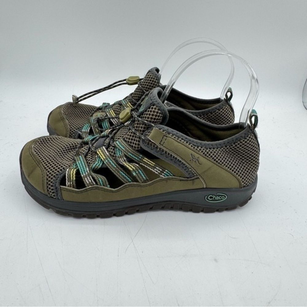 Chaco Olive and Teal Hiking Sandals kids, junior size 5